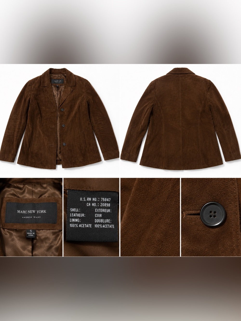 Marc New York Andrew Marc Brown Suede Leather Jacket Blazer Size Small